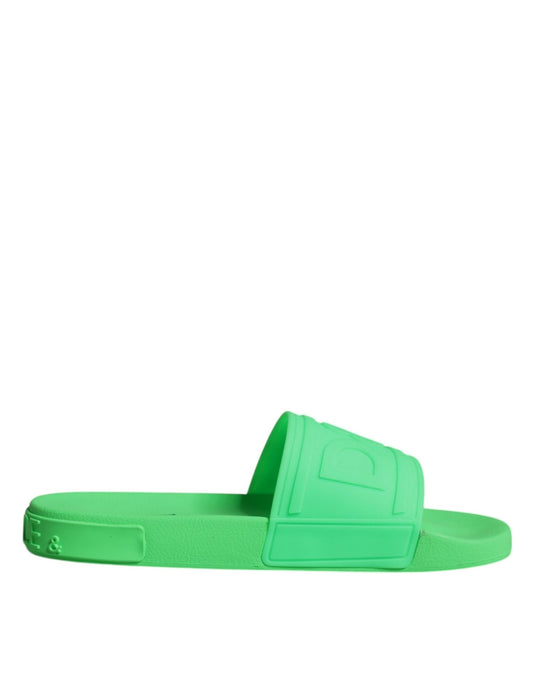 Dolce & Gabbana Green Leather Slides Sandals Beachwear Shoes - SMARTMARTNZ