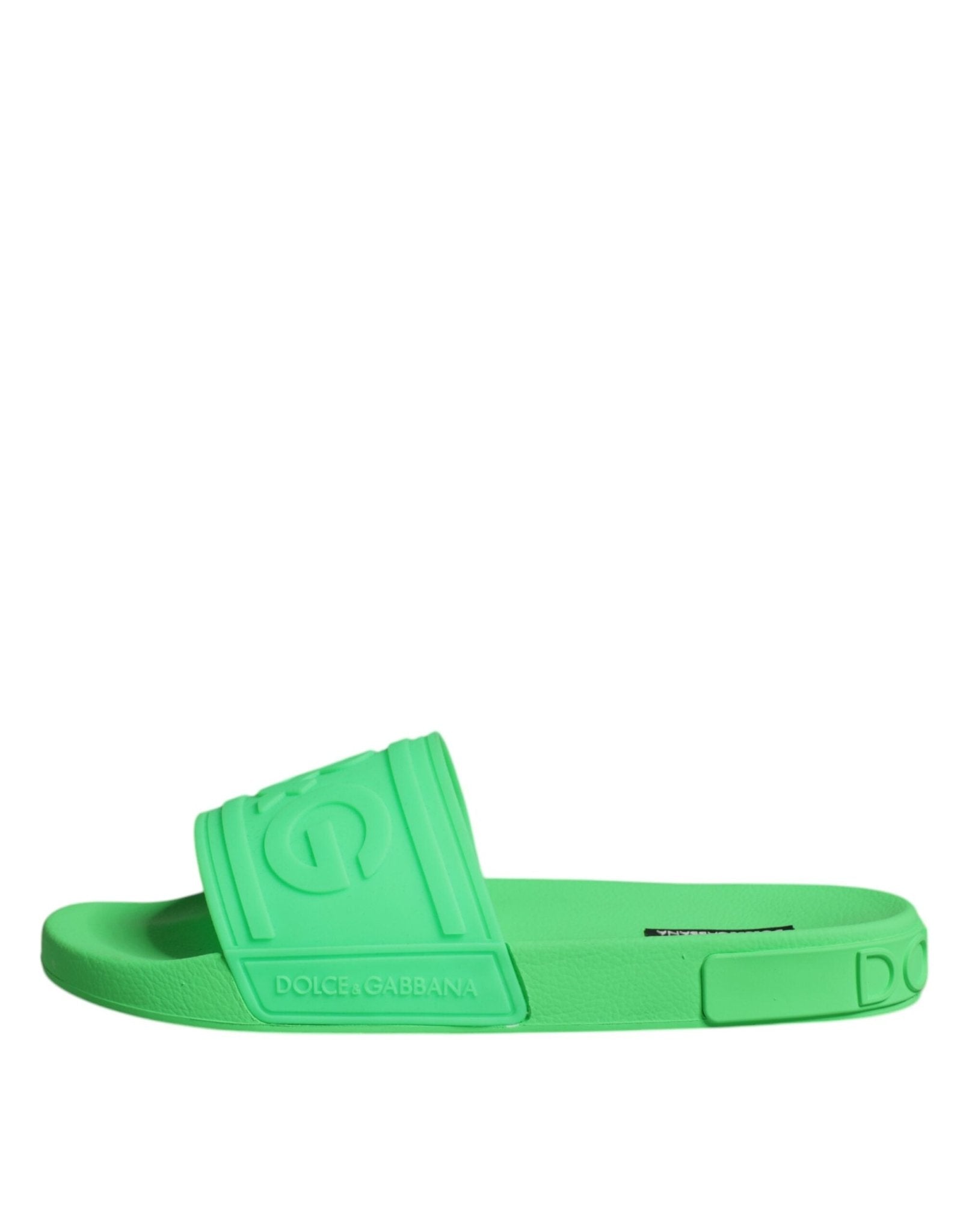 Dolce & Gabbana Green Leather Slides Sandals Beachwear Shoes - SMARTMARTNZ