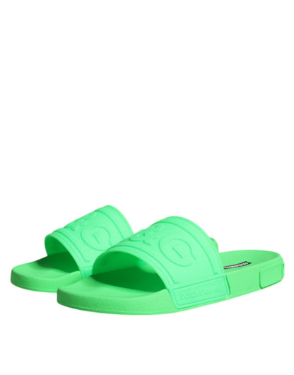 Dolce & Gabbana Green Leather Slides Sandals Beachwear Shoes - SMARTMARTNZ