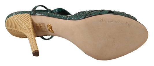 Dolce & Gabbana Green Python Strap Sandals Heels Shoes - SMARTMARTNZ