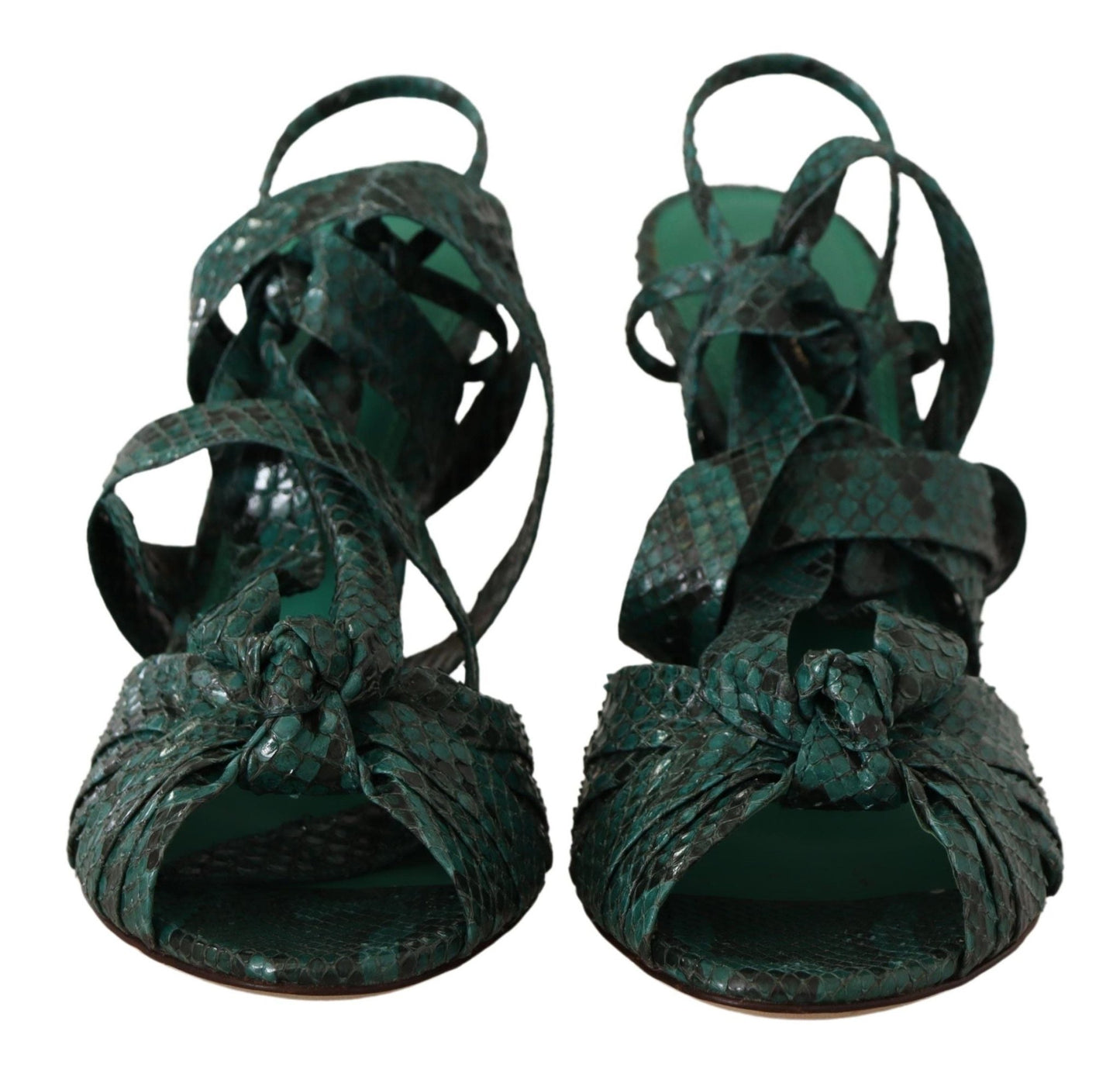 Dolce & Gabbana Green Python Strap Sandals Heels Shoes - SMARTMARTNZ