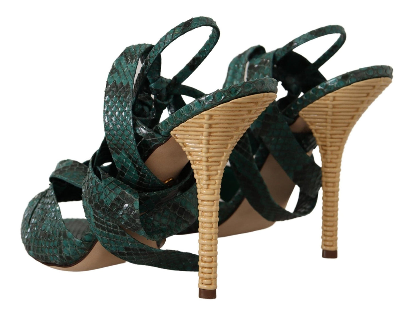 Dolce & Gabbana Green Python Strap Sandals Heels Shoes - SMARTMARTNZ