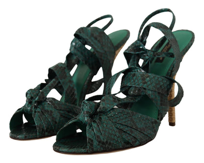 Dolce & Gabbana Green Python Strap Sandals Heels Shoes - SMARTMARTNZ