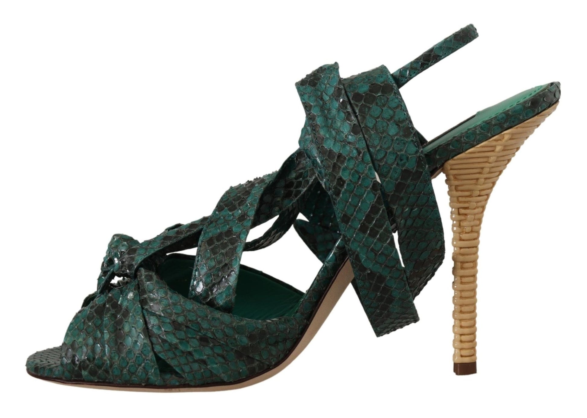 Dolce & Gabbana Green Python Strap Sandals Heels Shoes - SMARTMARTNZ