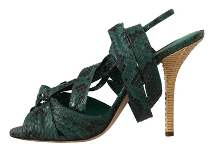 Dolce & Gabbana Green Python Strap Sandals Heels Shoes - SMARTMARTNZ