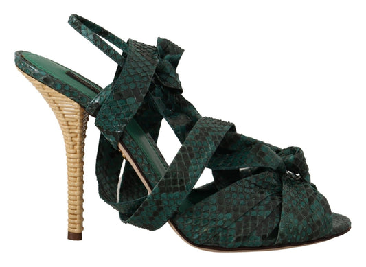 Dolce & Gabbana Green Python Strap Sandals Heels Shoes - SMARTMARTNZ