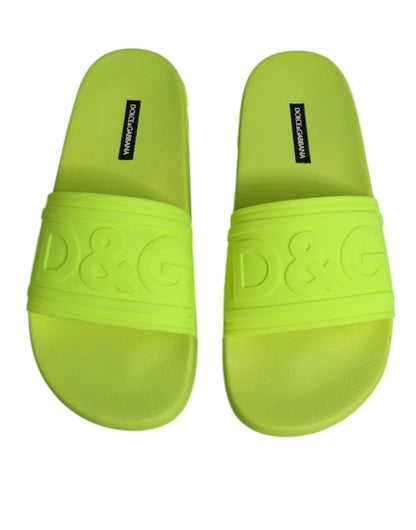 Dolce & Gabbana Green Rubber Slides Sandals Beachwear Shoes - SMARTMARTNZ