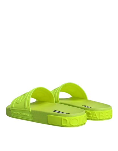 Dolce & Gabbana Green Rubber Slides Sandals Beachwear Shoes - SMARTMARTNZ