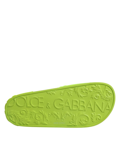Dolce & Gabbana Green Rubber Slides Sandals Beachwear Shoes - SMARTMARTNZ