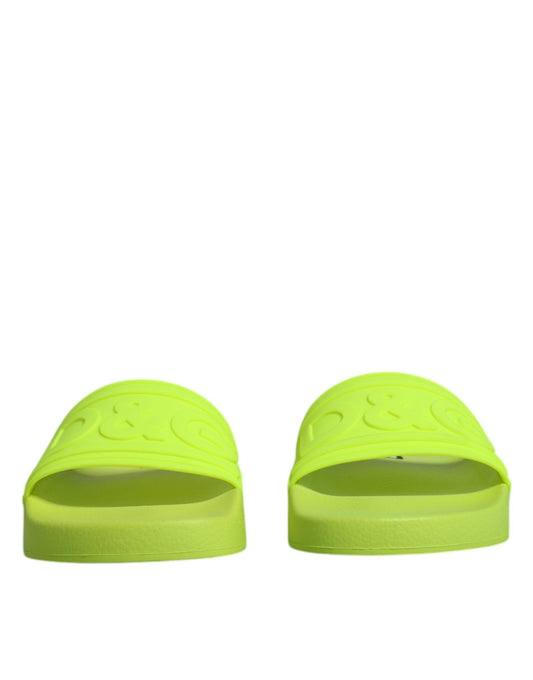 Dolce & Gabbana Green Rubber Slides Sandals Beachwear Shoes - SMARTMARTNZ