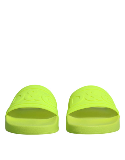 Dolce & Gabbana Green Rubber Slides Sandals Beachwear Shoes - SMARTMARTNZ