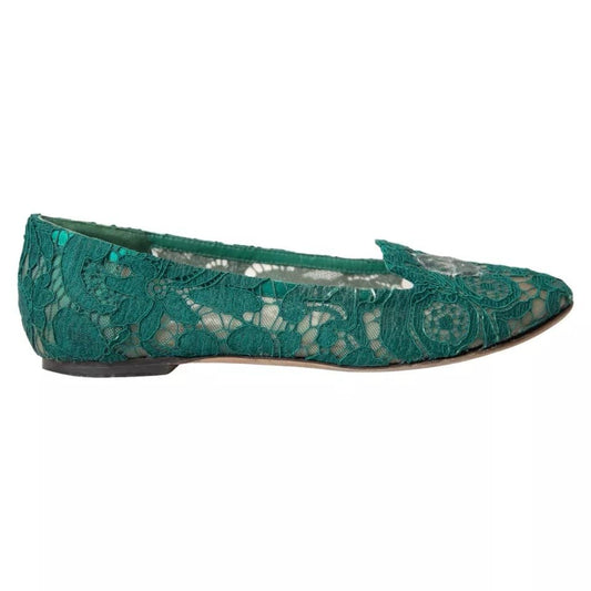 Dolce & Gabbana Green Taormina Lace Slip On Flats Shoes - SMARTMARTNZ