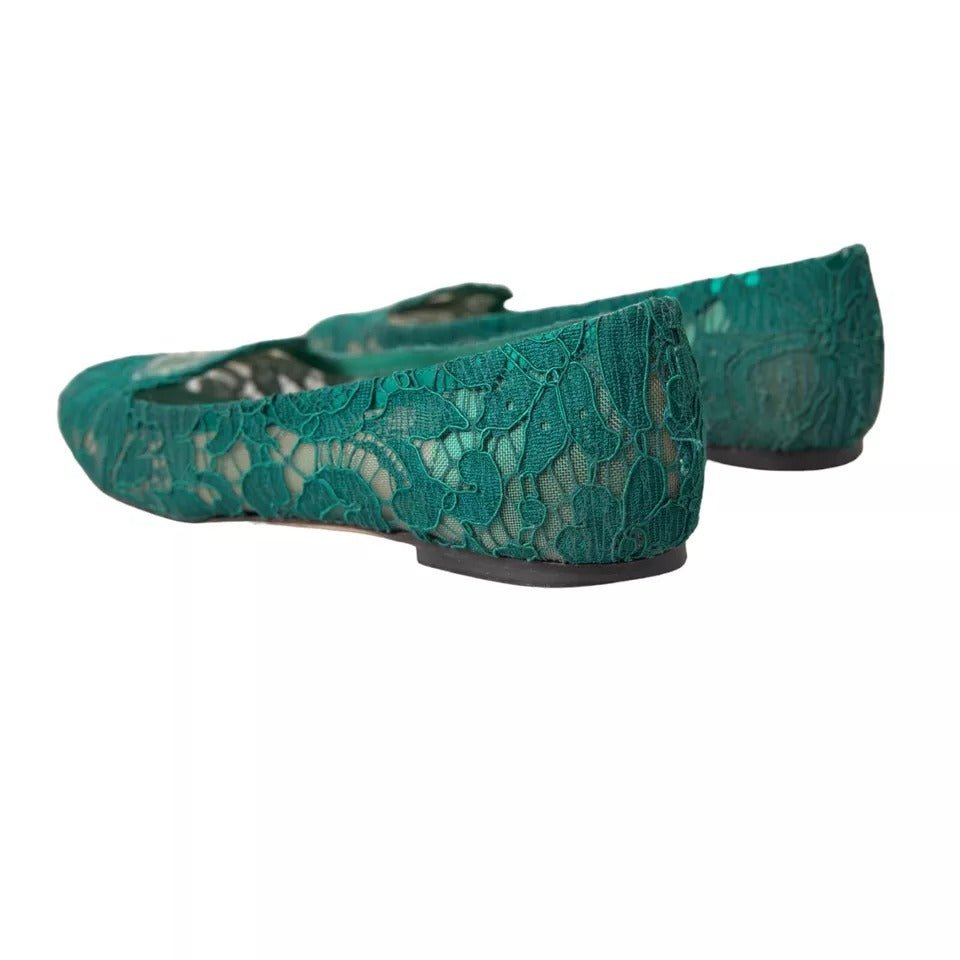 Dolce & Gabbana Green Taormina Lace Slip On Flats Shoes - SMARTMARTNZ