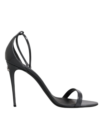 Dolce & Gabbana Grey Leather Ankle Strap Heel Sandals Shoes - SMARTMARTNZ