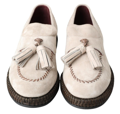 Dolce & Gabbana Ivory Suede Leather Men Espadrille Shoes - SMARTMARTNZ