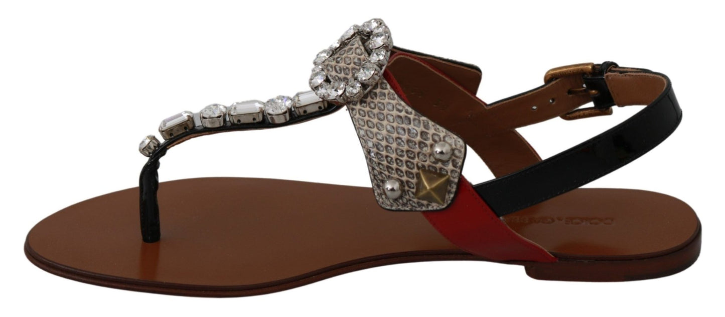 Dolce & Gabbana Leather Ayers Crystal Sandals Flip Flops Shoes - SMARTMARTNZ