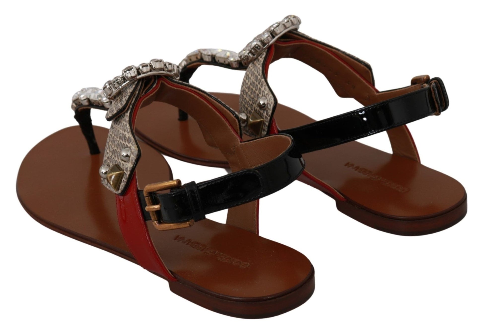 Dolce & Gabbana Leather Ayers Crystal Sandals Flip Flops Shoes - SMARTMARTNZ