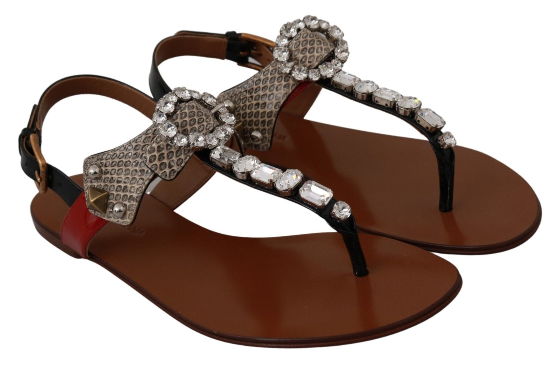 Dolce & Gabbana Leather Ayers Crystal Sandals Flip Flops Shoes - SMARTMARTNZ