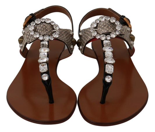 Dolce & Gabbana Leather Ayers Crystal Sandals Flip Flops Shoes - SMARTMARTNZ