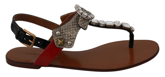 Dolce & Gabbana Leather Ayers Crystal Sandals Flip Flops Shoes - SMARTMARTNZ