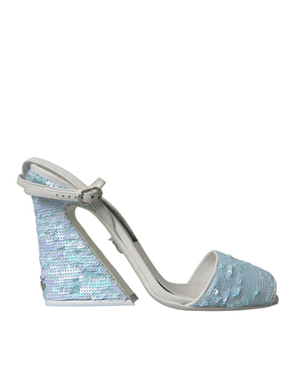 Dolce & Gabbana Light Blue Sequin Ankle Strap Sandals Shoes - SMARTMARTNZ