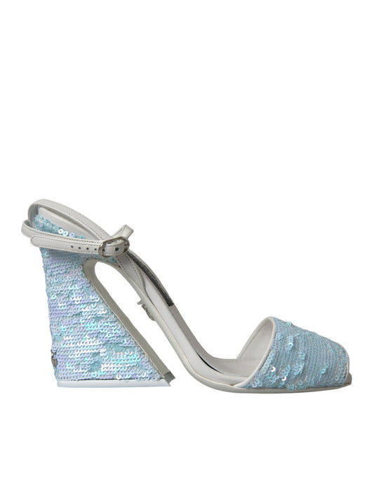 Dolce & Gabbana Light Blue Sequin Ankle Strap Sandals Shoes - SMARTMARTNZ