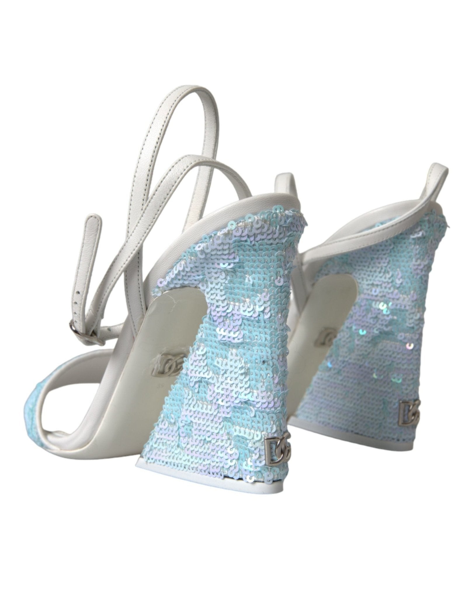 Dolce & Gabbana Light Blue Sequin Ankle Strap Sandals Shoes - SMARTMARTNZ