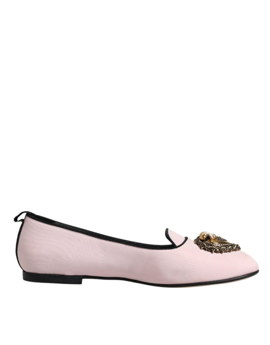 Dolce & Gabbana Light Pink Velvet Slip On Loafers Flats Shoes - SMARTMARTNZ