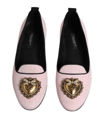 Dolce & Gabbana Light Pink Velvet Slip On Loafers Flats Shoes - SMARTMARTNZ