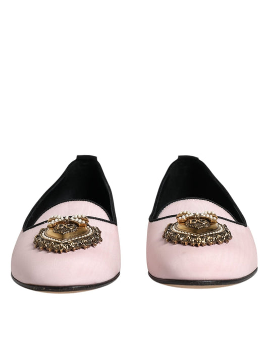 Dolce & Gabbana Light Pink Velvet Slip On Loafers Flats Shoes - SMARTMARTNZ
