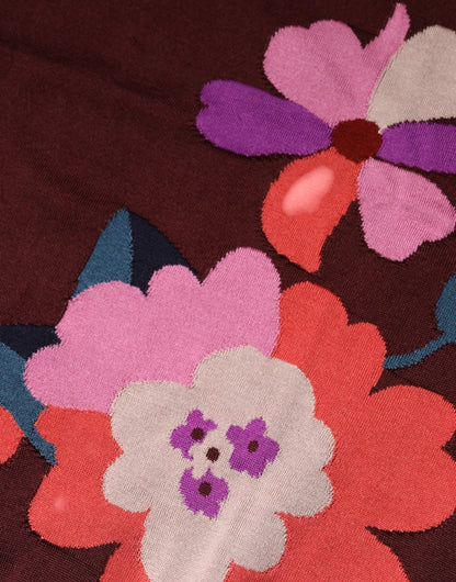 Dolce & Gabbana Maroon Floral Silk Crew Neck Blouse Top - SMARTMARTNZ