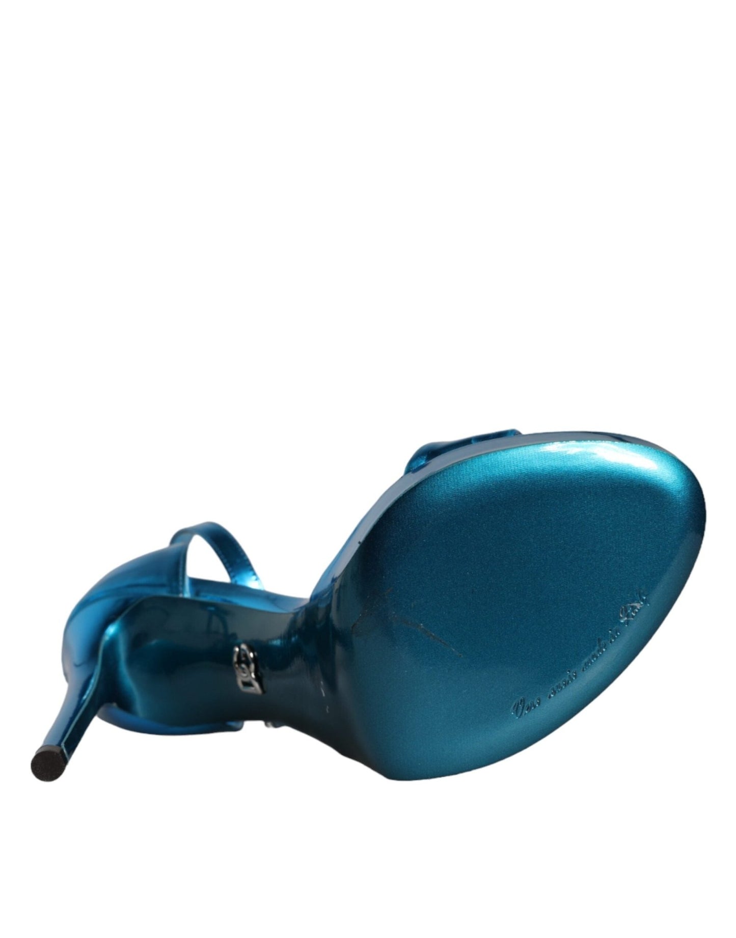 Dolce & Gabbana Metallic Blue Leather Keira Sandals Shoes - SMARTMARTNZ