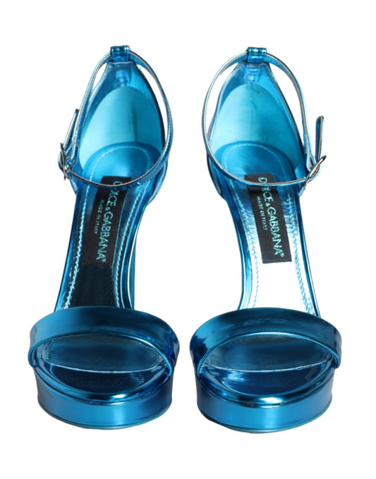 Dolce & Gabbana Metallic Blue Leather Keira Sandals Shoes - SMARTMARTNZ
