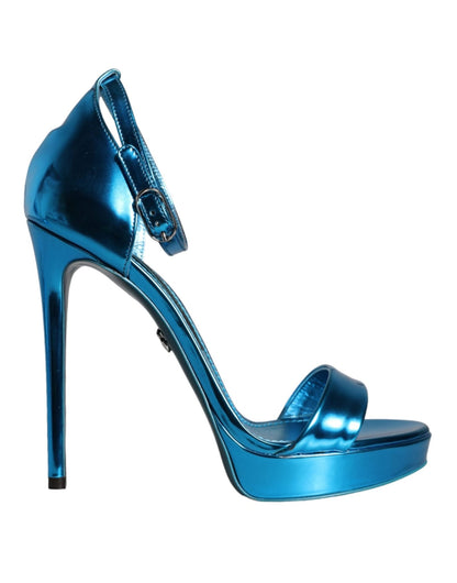 Dolce & Gabbana Metallic Blue Leather Keira Sandals Shoes - SMARTMARTNZ