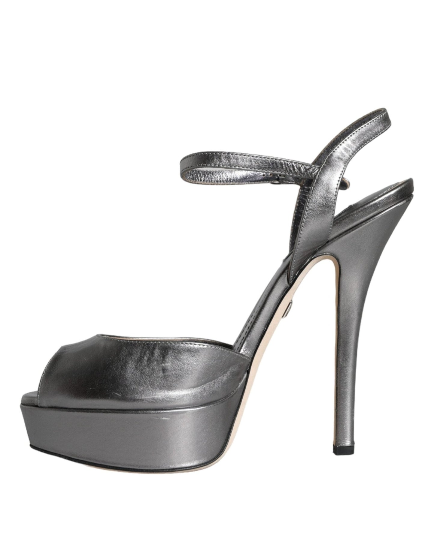 Dolce & Gabbana Metallic Silver Leather Keira Platform Sandals Shoes - SMARTMARTNZ