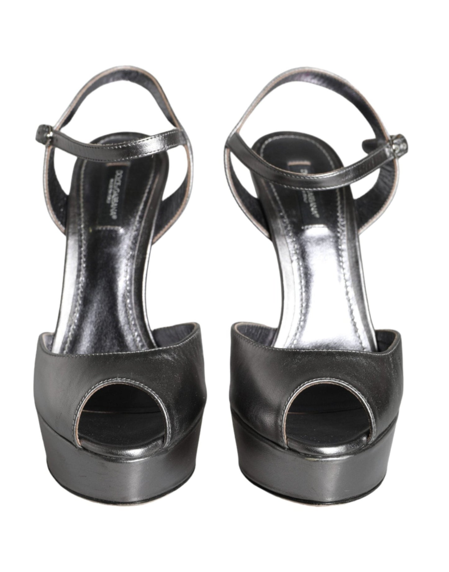 Dolce & Gabbana Metallic Silver Leather Keira Platform Sandals Shoes - SMARTMARTNZ