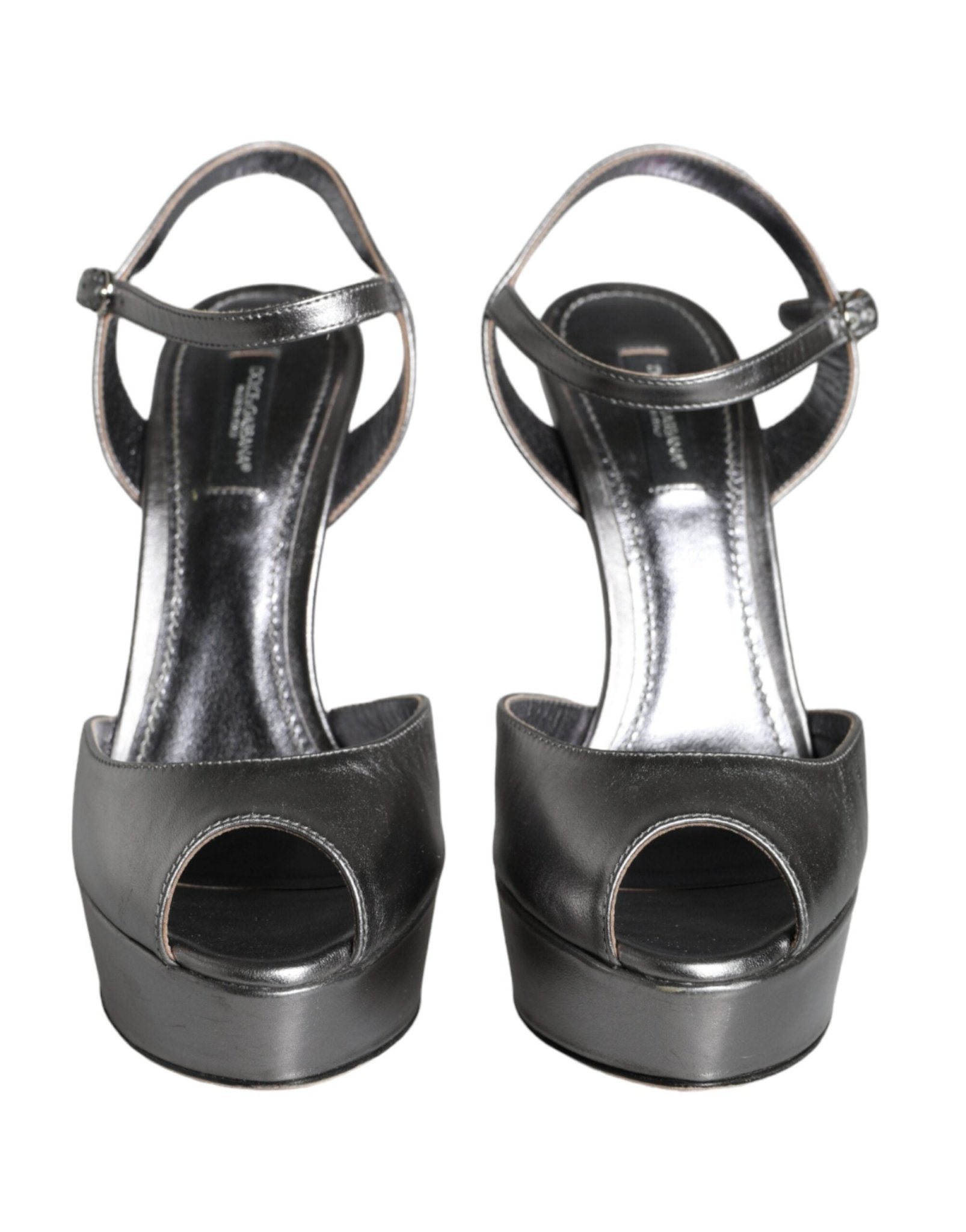 Dolce & Gabbana Metallic Silver Leather Keira Platform Sandals Shoes - SMARTMARTNZ