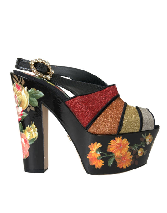 Dolce & Gabbana Multicolor Floral Crystal Platform Sandals Shoes - SMARTMARTNZ