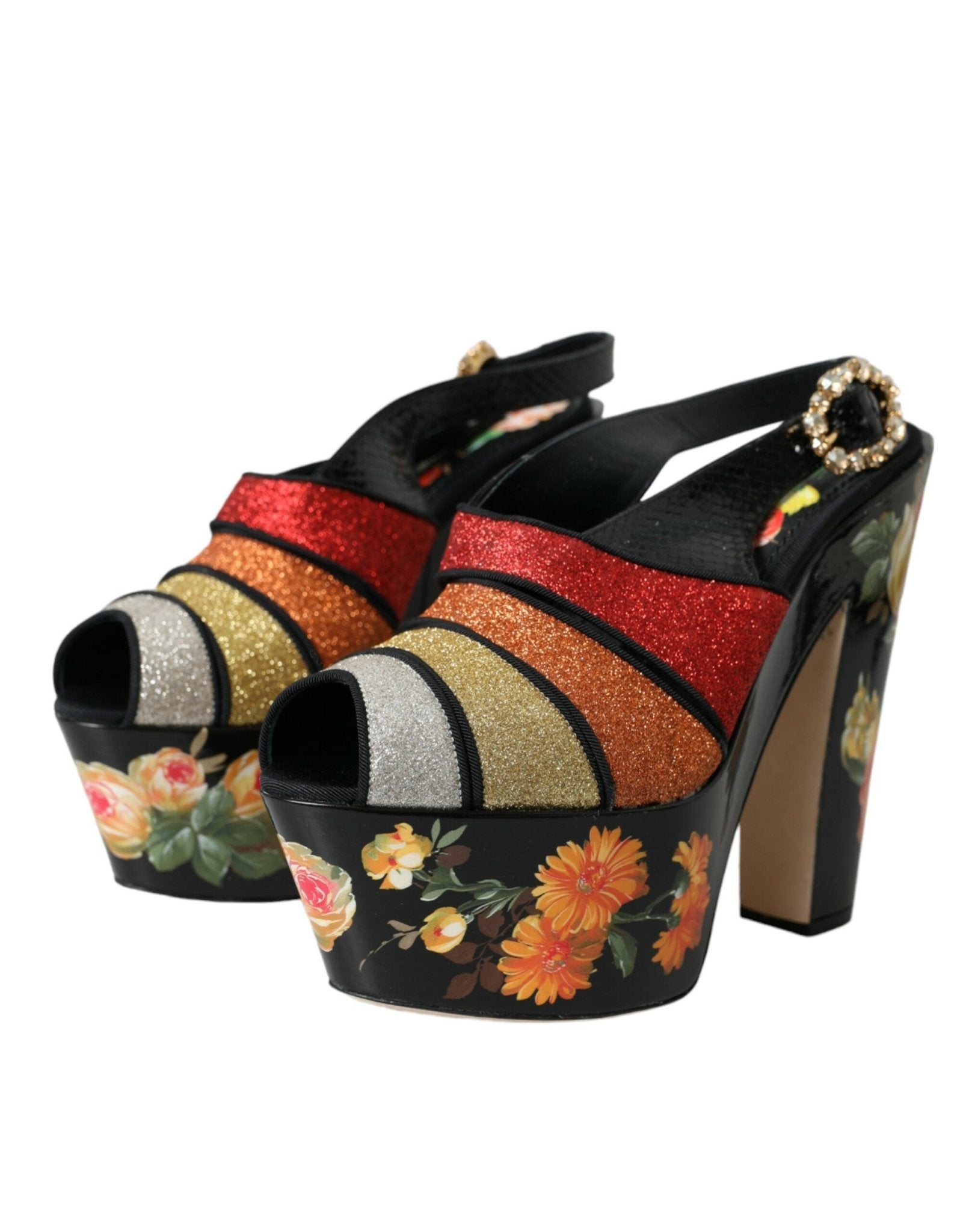 Dolce & Gabbana Multicolor Floral Crystal Platform Sandals Shoes - SMARTMARTNZ