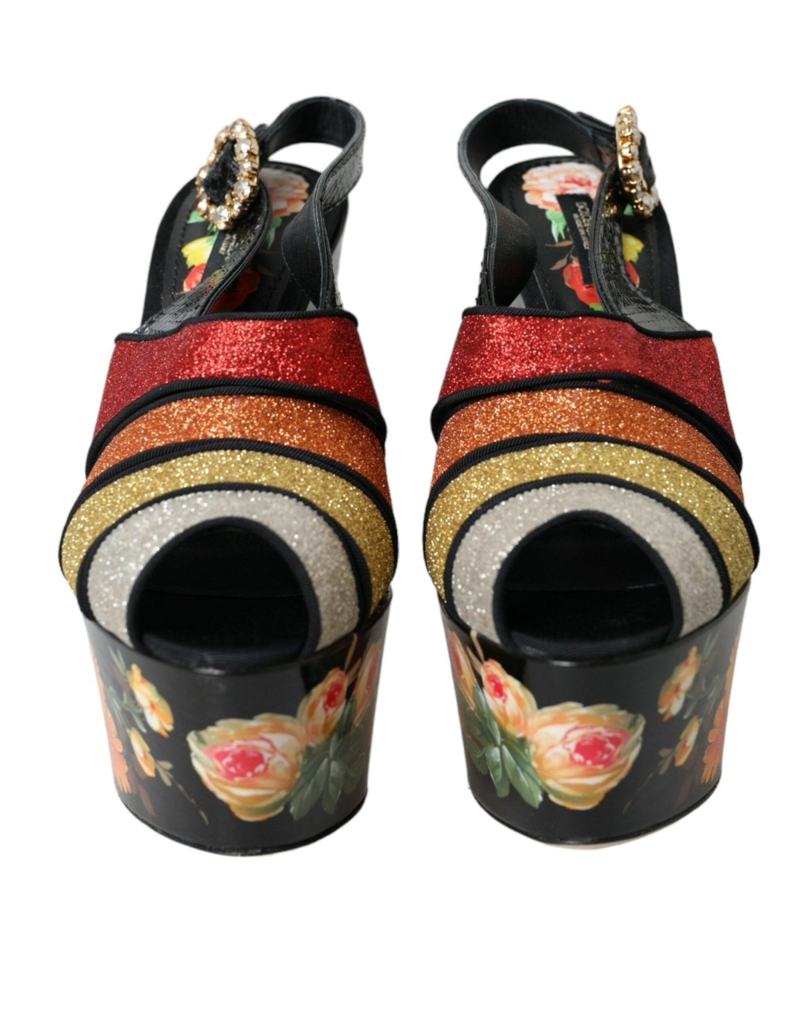 Dolce & Gabbana Multicolor Floral Crystal Platform Sandals Shoes - SMARTMARTNZ