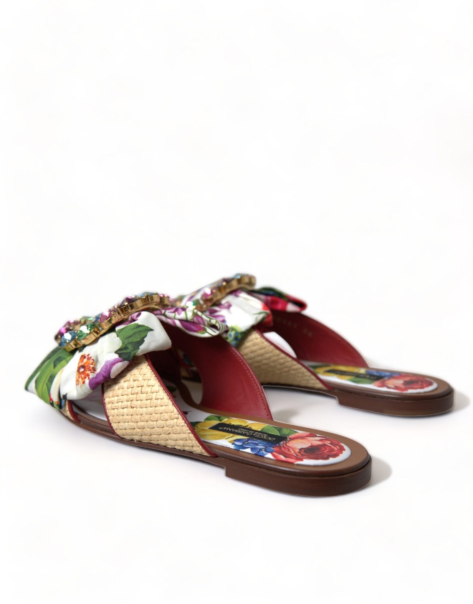 Dolce & Gabbana Multicolor Floral Flats Crystal Sandals Shoes - SMARTMARTNZ