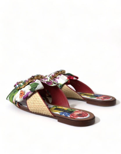 Dolce & Gabbana Multicolor Floral Flats Crystal Sandals Shoes - SMARTMARTNZ