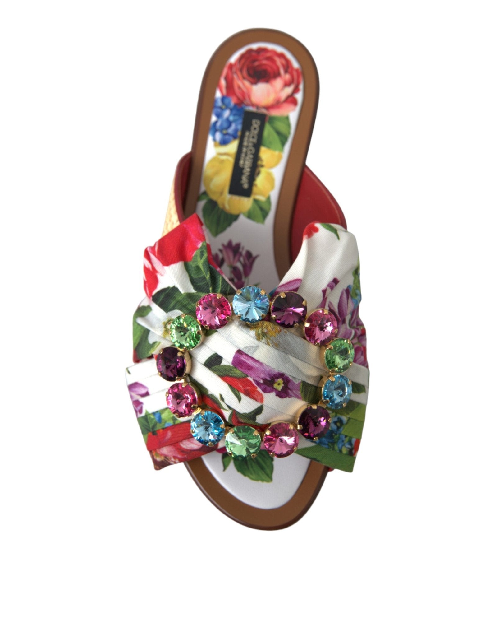 Dolce & Gabbana Multicolor Floral Flats Crystal Sandals Shoes - SMARTMARTNZ