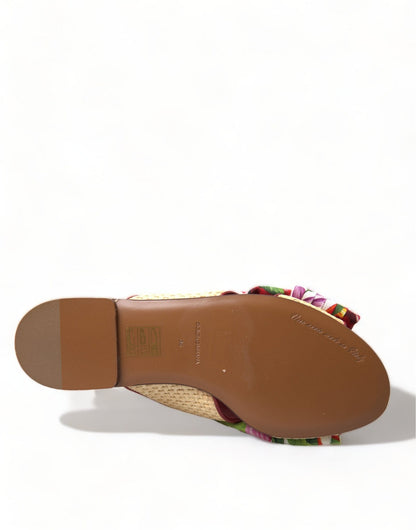 Dolce & Gabbana Multicolor Floral Flats Crystal Sandals Shoes - SMARTMARTNZ