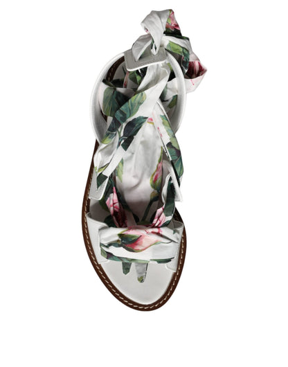 Dolce & Gabbana Multicolor Floral Print Ankle Wrap Sandals Shoes - SMARTMARTNZ