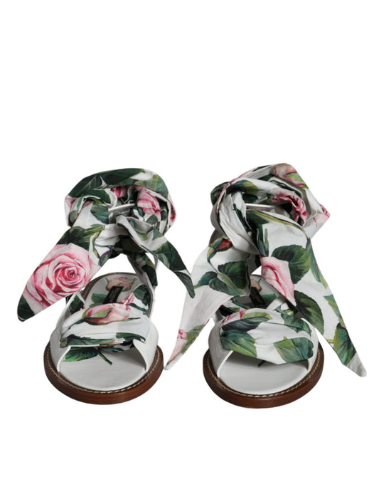 Dolce & Gabbana Multicolor Floral Print Ankle Wrap Sandals Shoes - SMARTMARTNZ