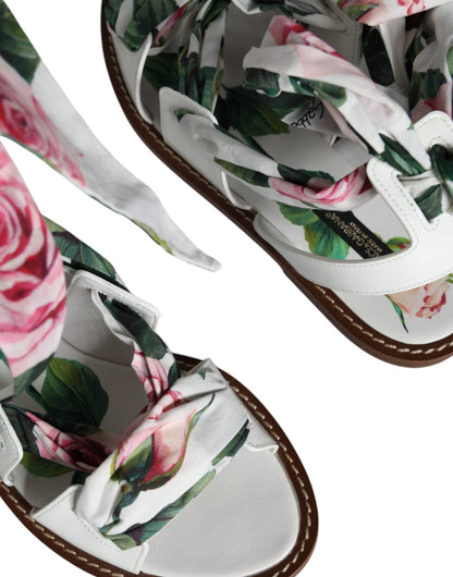 Dolce & Gabbana Multicolor Floral Print Ankle Wrap Sandals Shoes - SMARTMARTNZ