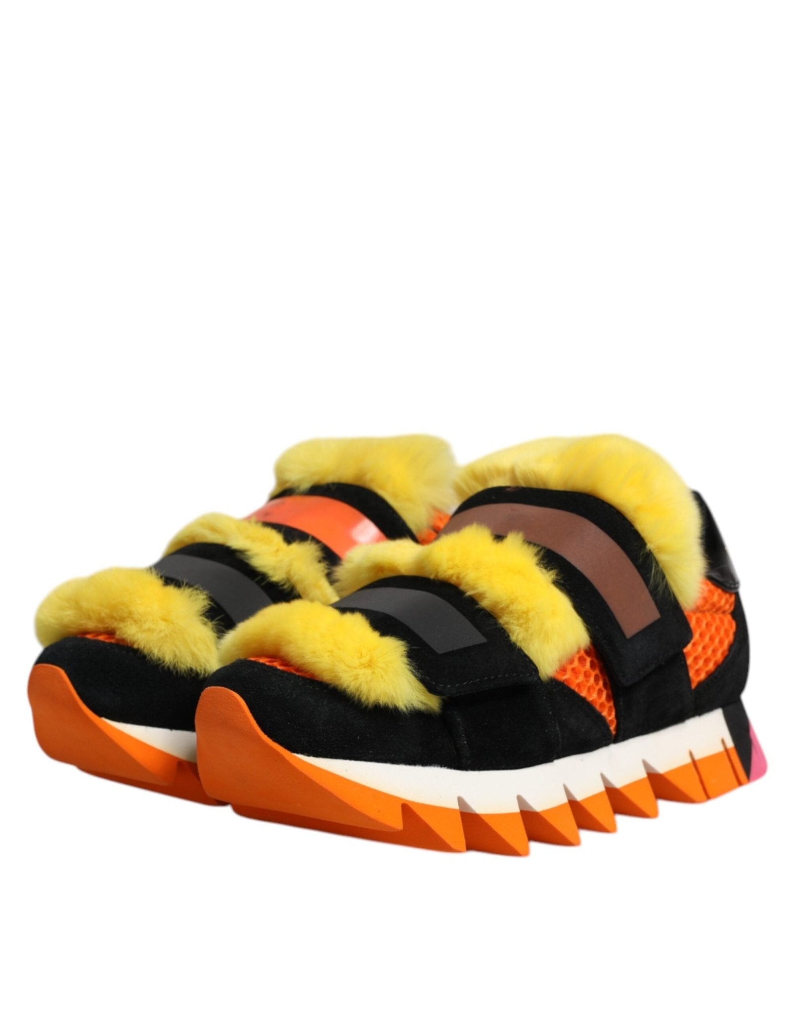 Dolce & Gabbana Multicolor Fur Embellished Sneakers Shoes - SMARTMARTNZ