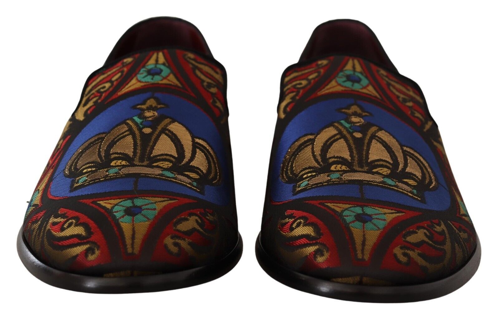 Dolce & Gabbana Multicolor Jacquard Crown Slippers Loafers Shoes - SMARTMARTNZ