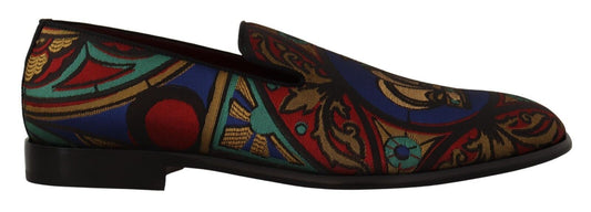 Dolce & Gabbana Multicolor Jacquard Crown Slippers Loafers Shoes - SMARTMARTNZ